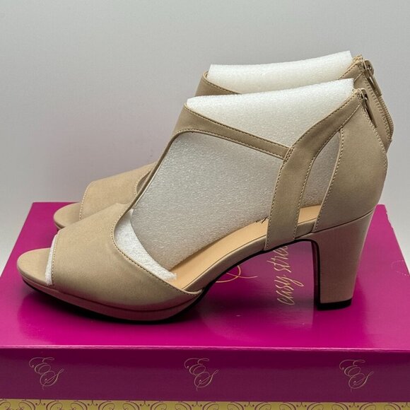 Easy Street Beige Open Toe Heels Back Zipper & 2.5" Heel Size 10WW NWB - Picture 3 of 10